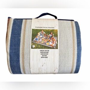 Carsten’s Packable Picnic Blanket - Seashore Stripe, 60” x 80”